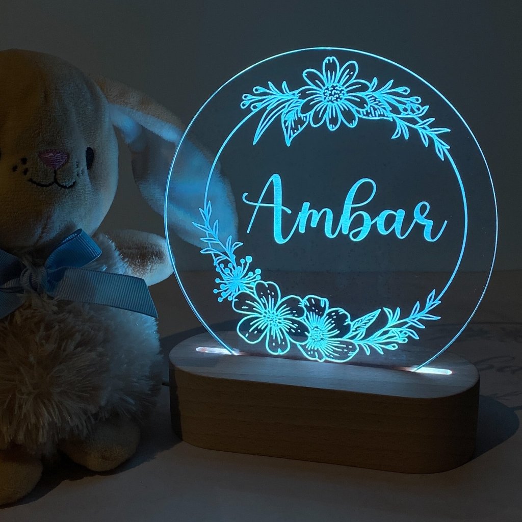 Personalised Floral Led Night Light KnK krafts