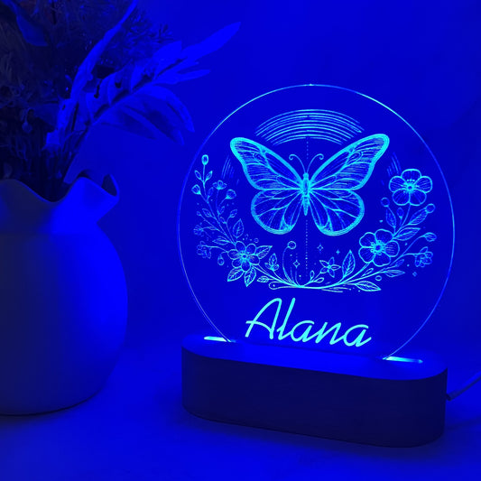 Personalised Butterfly with Flower Night Light