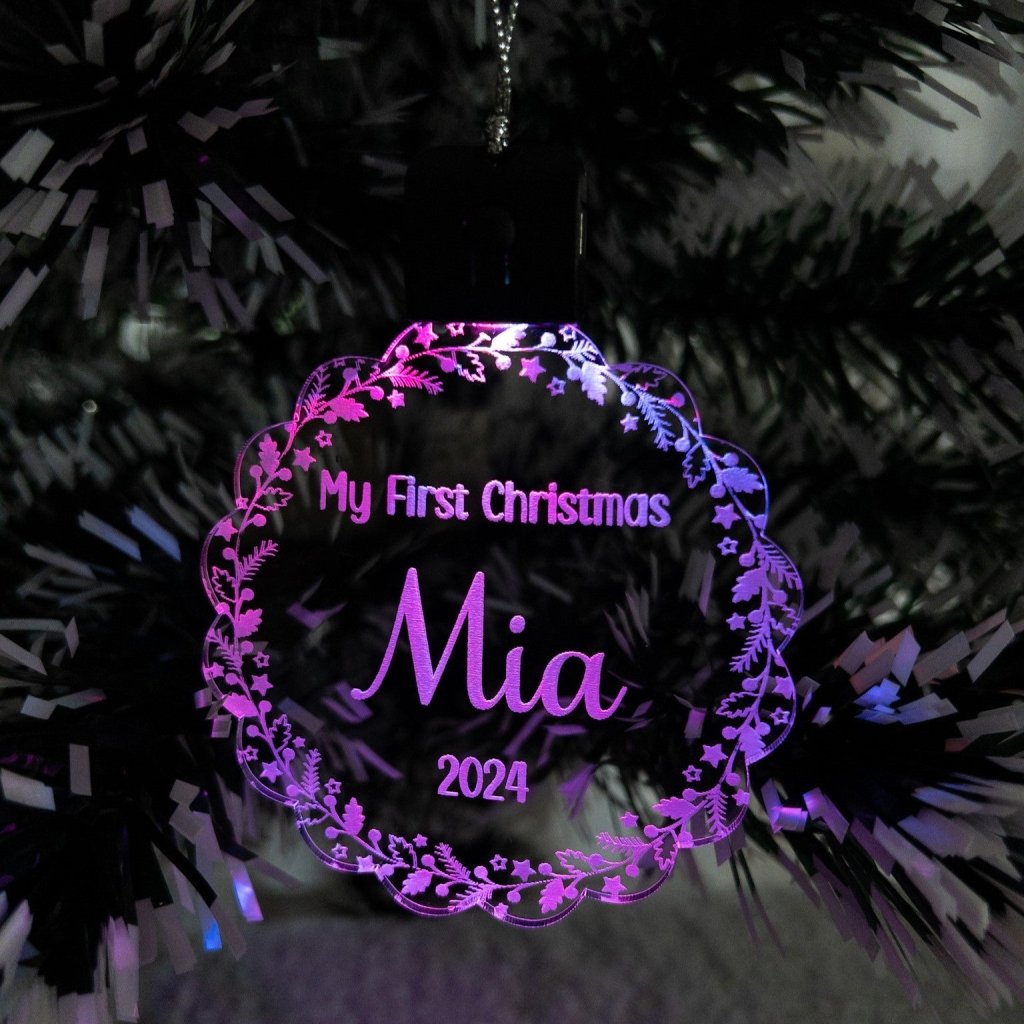 Personalised Floral Led Light Acrylic Ornament. - KnK krafts