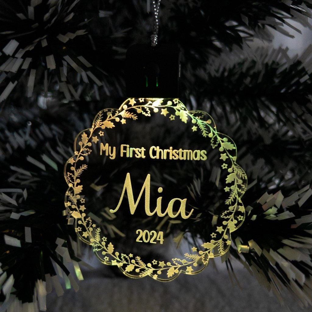 Personalised Floral Led Light Acrylic Ornament. - KnK krafts