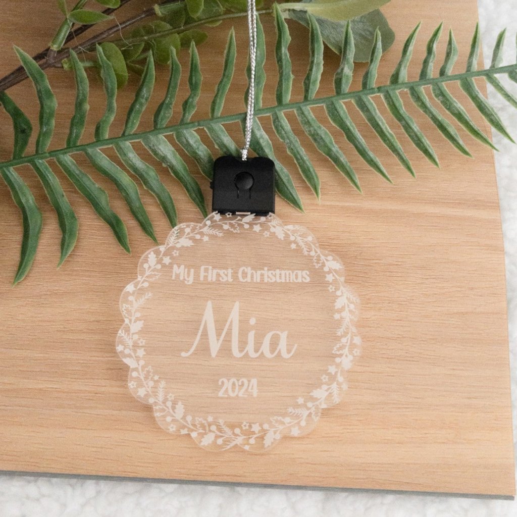 Personalised Floral Led Light Acrylic Ornament. - KnK krafts