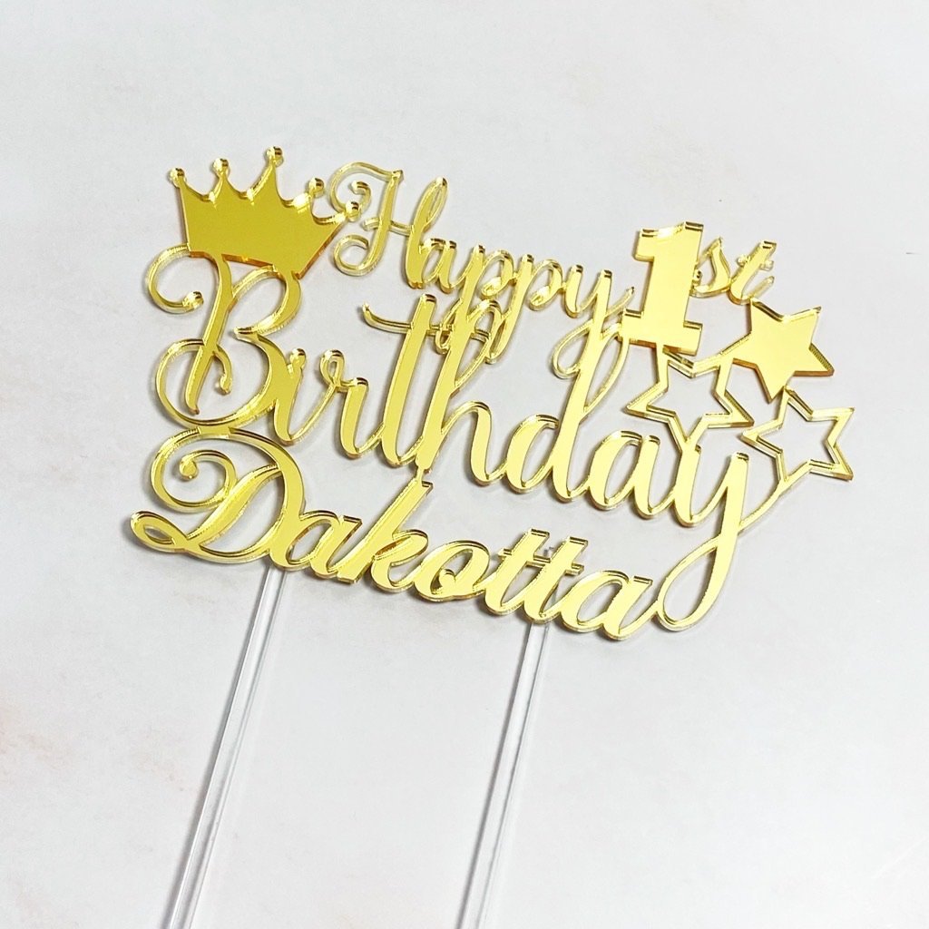 Birthday Cake Topper with Crown and Stars –